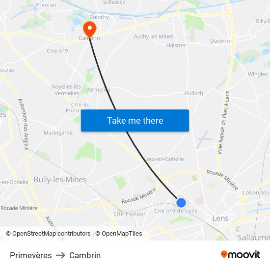 Primevères to Cambrin map