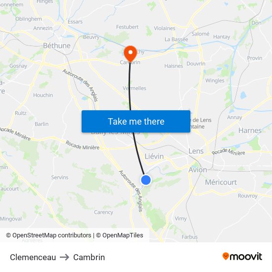 Clemenceau to Cambrin map