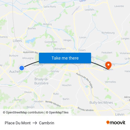 Place Du Mont to Cambrin map