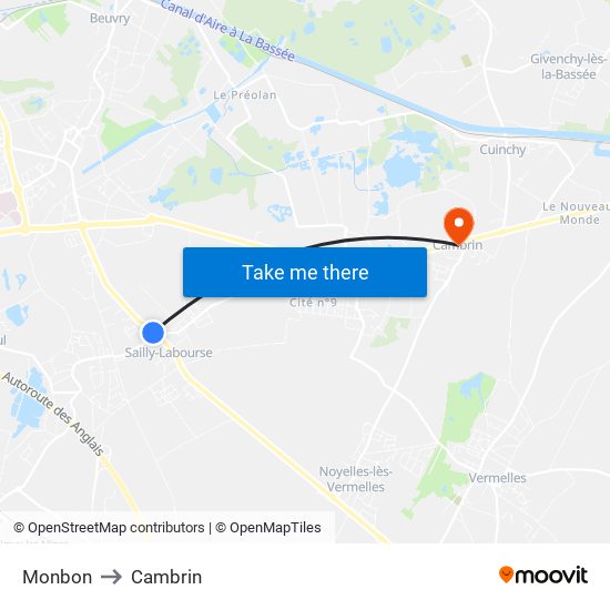 Monbon to Cambrin map
