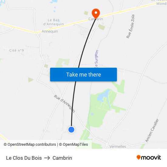 Le Clos Du Bois to Cambrin map