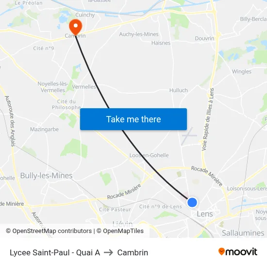 Lycee Saint-Paul - Quai A to Cambrin map