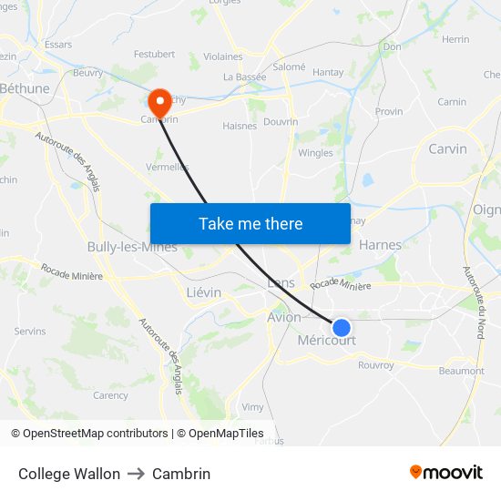 College Wallon to Cambrin map