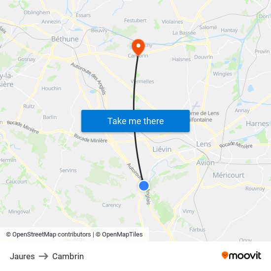 Jaures to Cambrin map