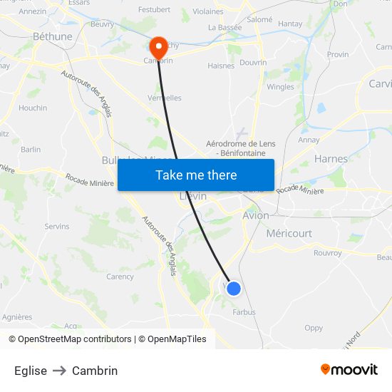 Eglise to Cambrin map