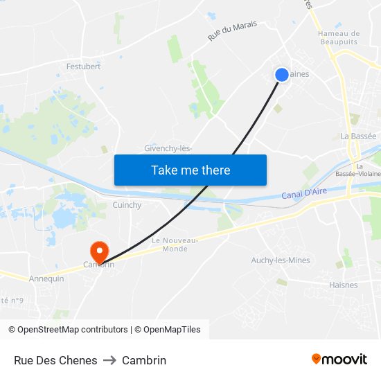 Rue Des Chenes to Cambrin map