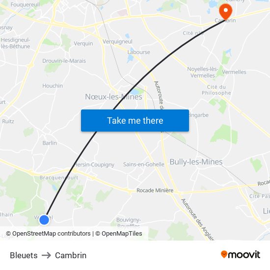 Bleuets to Cambrin map