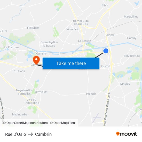 Rue D'Oslo to Cambrin map