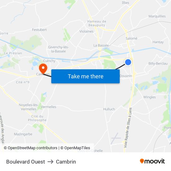 Boulevard Ouest to Cambrin map