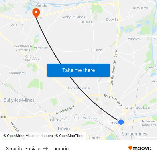 Securite Sociale to Cambrin map