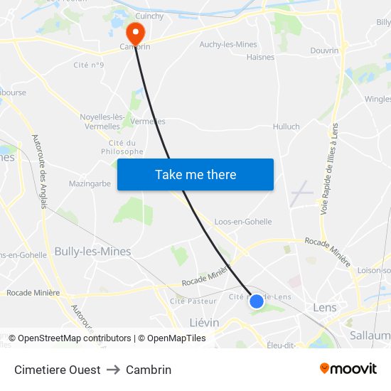 Cimetiere Ouest to Cambrin map