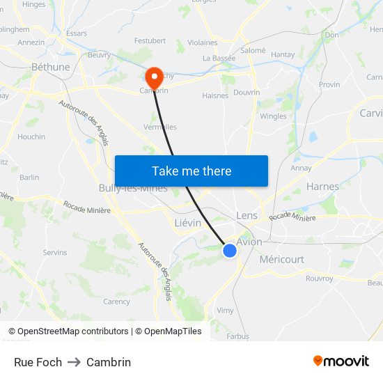 Rue Foch to Cambrin map