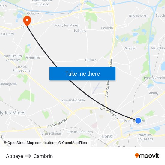 Abbaye to Cambrin map