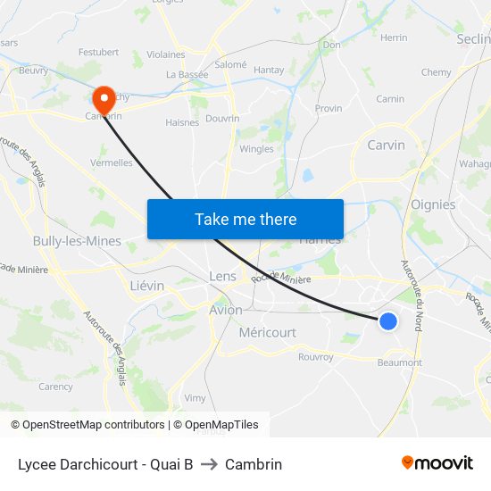 Lycee Darchicourt - Quai B to Cambrin map