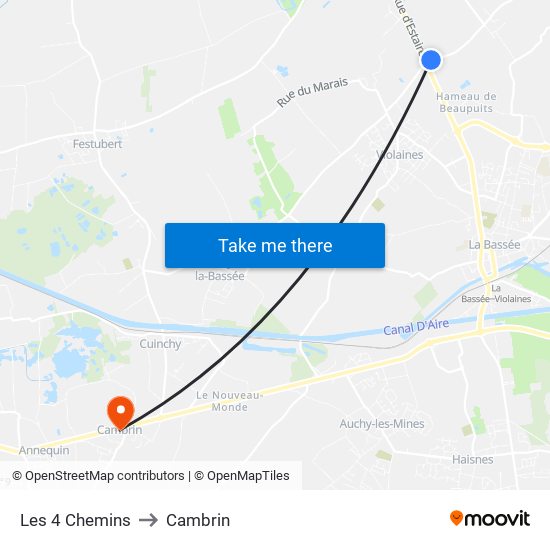 Les 4 Chemins to Cambrin map