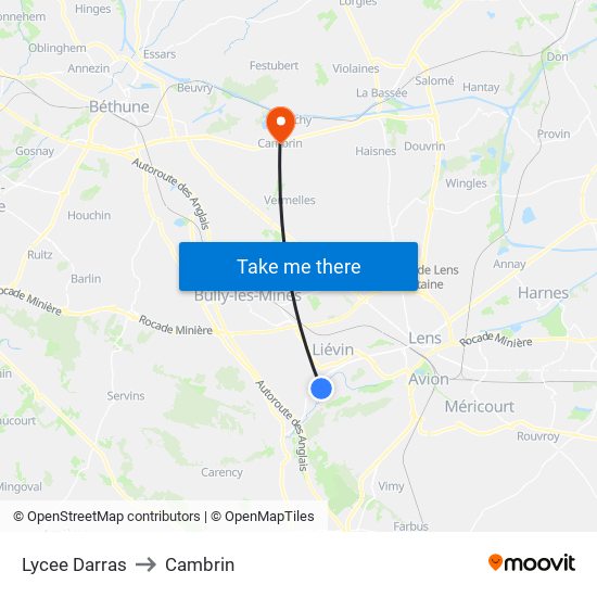 Lycee Darras to Cambrin map