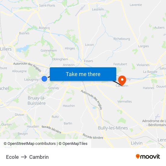 Ecole to Cambrin map