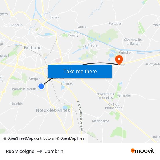 Rue Vicoigne to Cambrin map