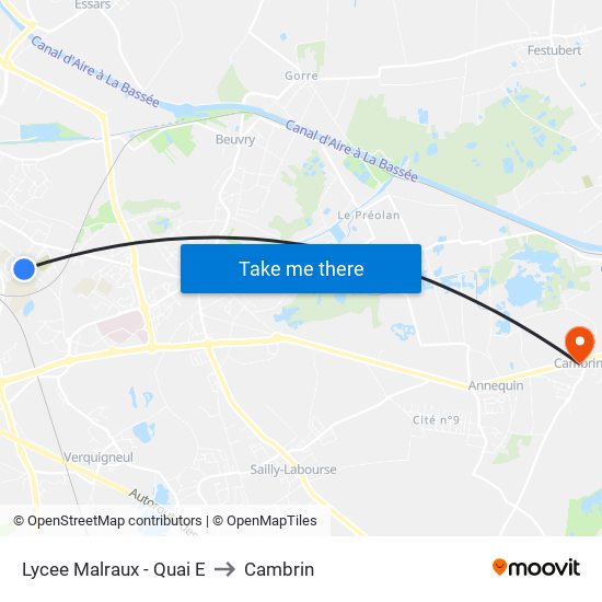 Lycee Malraux - Quai E to Cambrin map