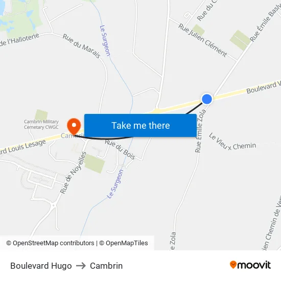 Boulevard Hugo to Cambrin map