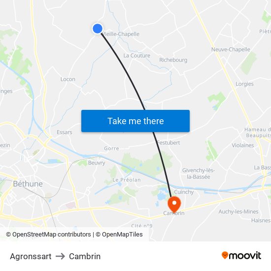 Agronssart to Cambrin map