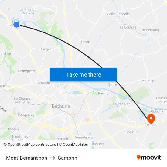 Mont-Bernanchon to Cambrin map