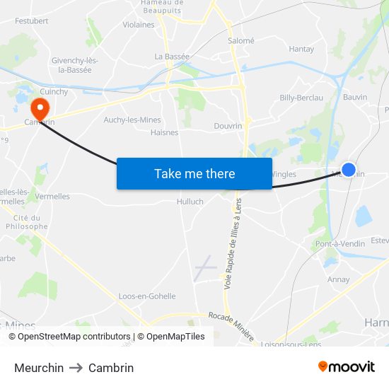 Meurchin to Cambrin map