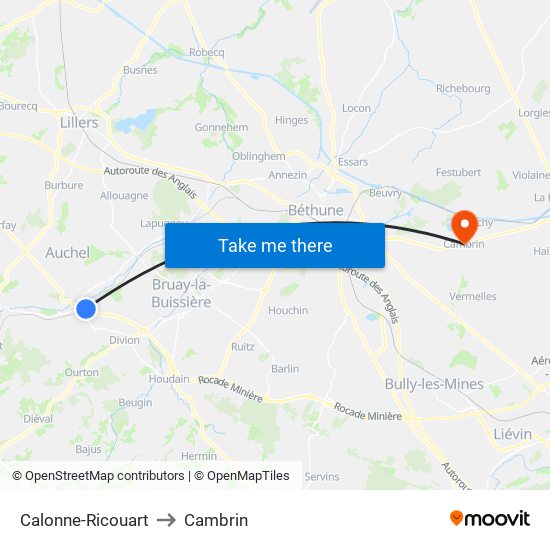 Calonne-Ricouart to Cambrin map