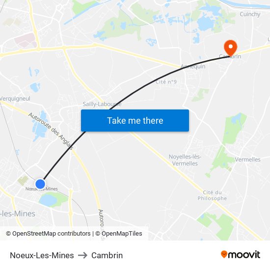 Noeux-Les-Mines to Cambrin map