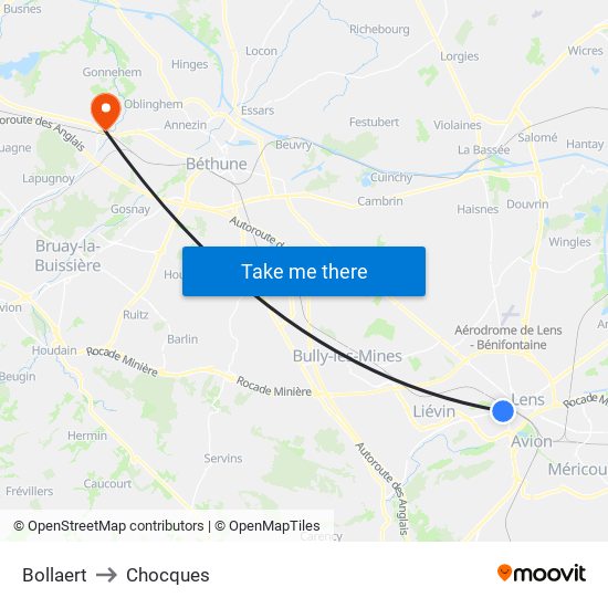 Bollaert to Chocques map