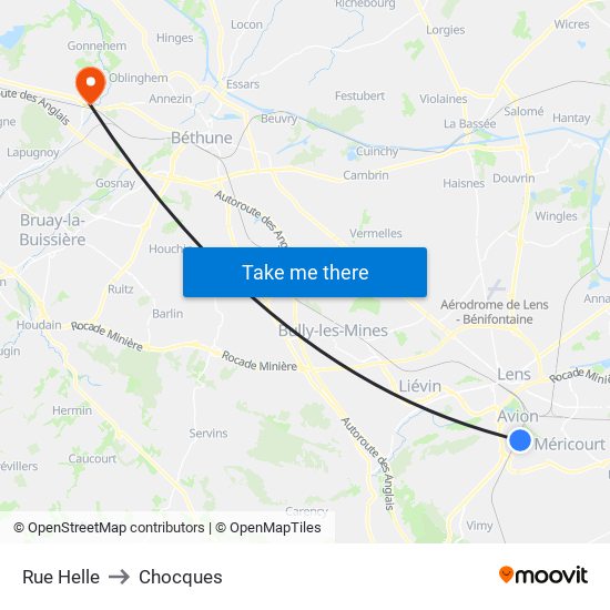 Rue Helle to Chocques map