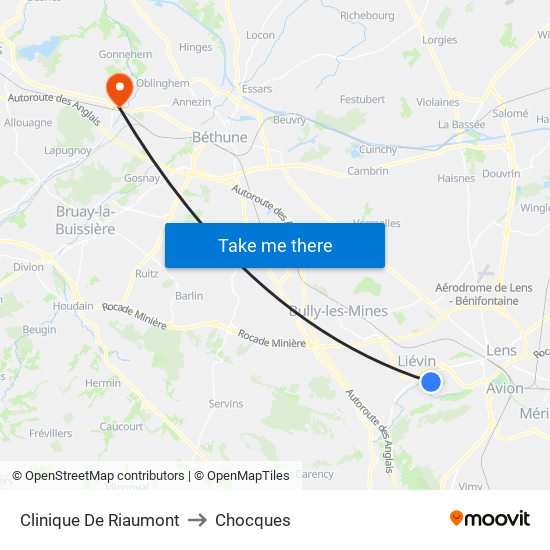 Clinique De Riaumont to Chocques map