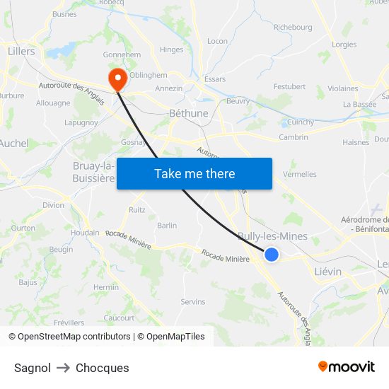 Sagnol to Chocques map