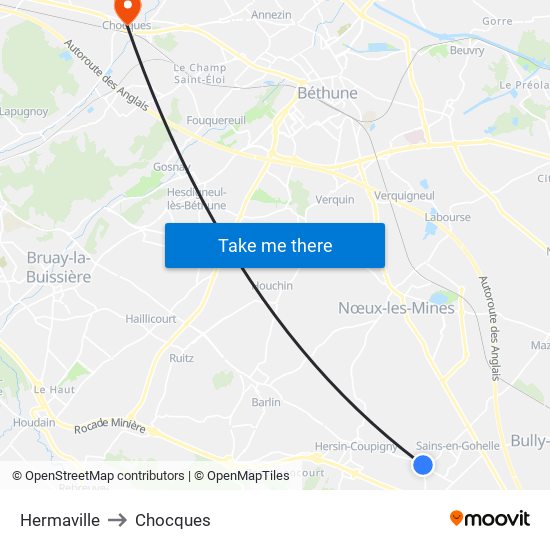 Hermaville to Chocques map