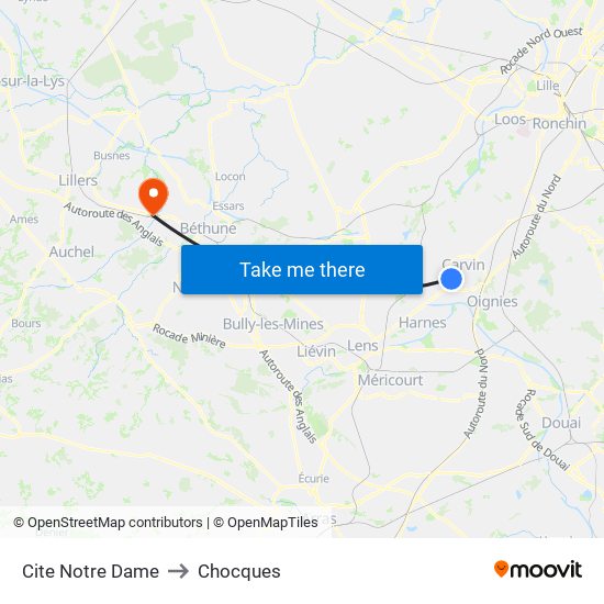 Cite Notre Dame to Chocques map