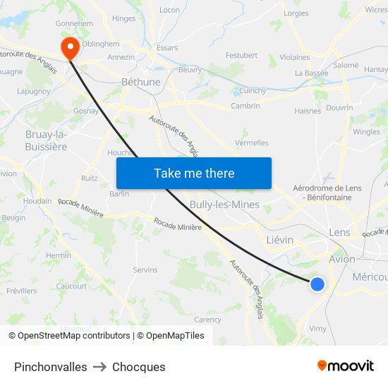 Pinchonvalles to Chocques map