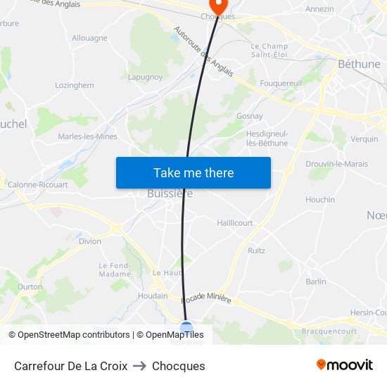 Carrefour De La Croix to Chocques map
