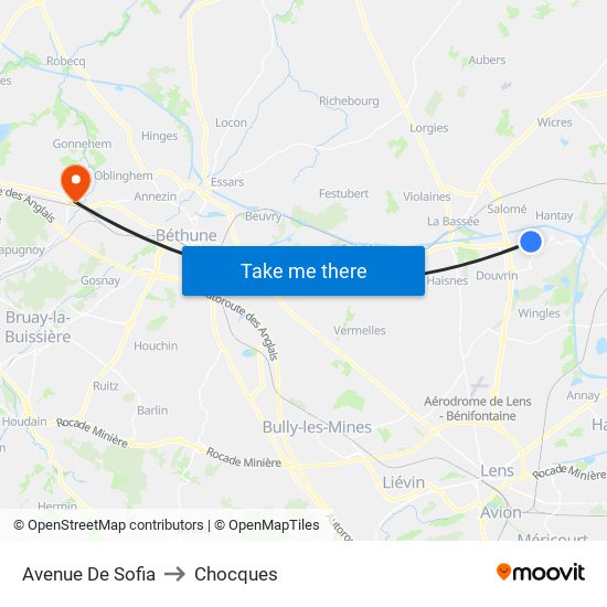 Avenue De Sofia to Chocques map