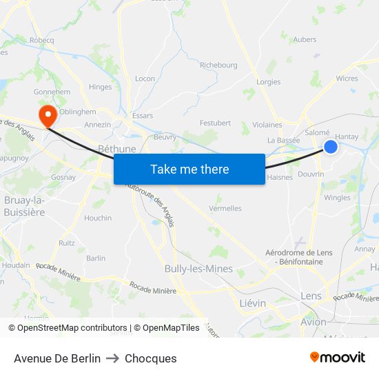 Avenue De Berlin to Chocques map