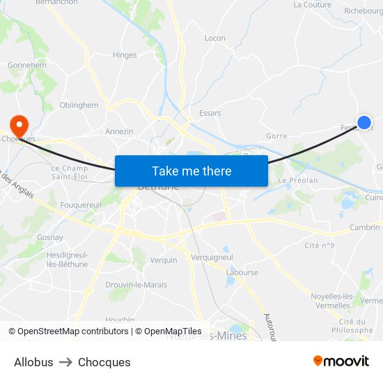 Allobus to Chocques map