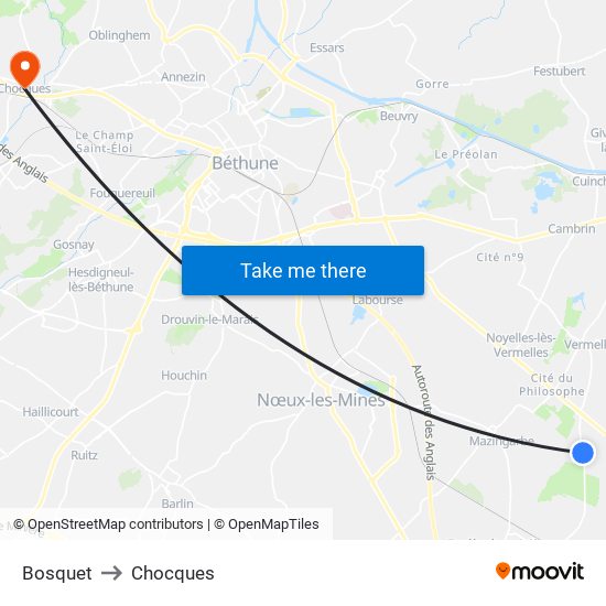 Bosquet to Chocques map