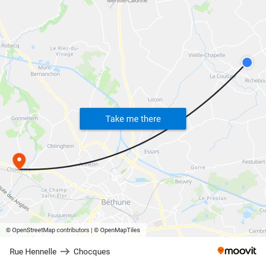 Rue Hennelle to Chocques map