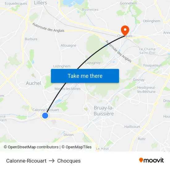 Calonne-Ricouart to Chocques map