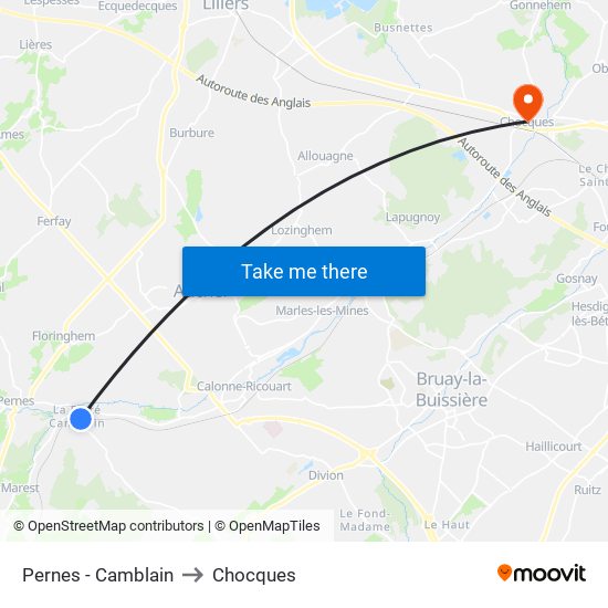 Pernes - Camblain to Chocques map