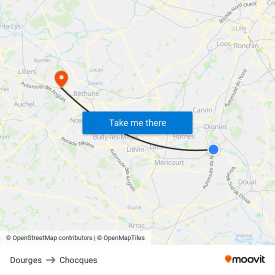 Dourges to Chocques map