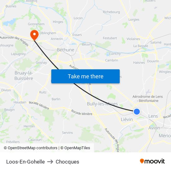 Loos-En-Gohelle to Chocques map