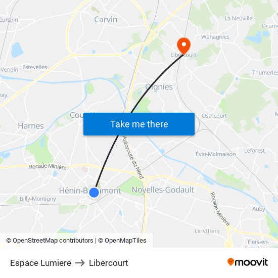 Espace Lumiere to Libercourt map