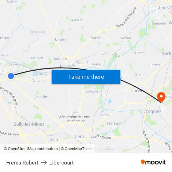 Frères Robert to Libercourt map