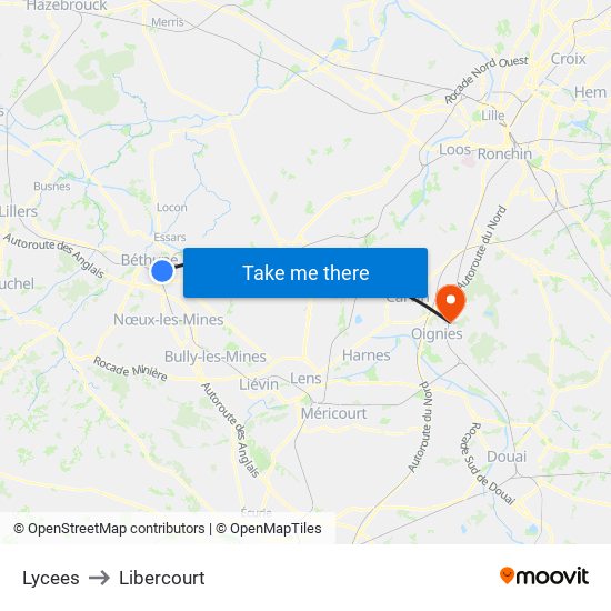Lycees to Libercourt map