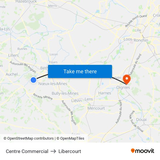 Centre Commercial to Libercourt map